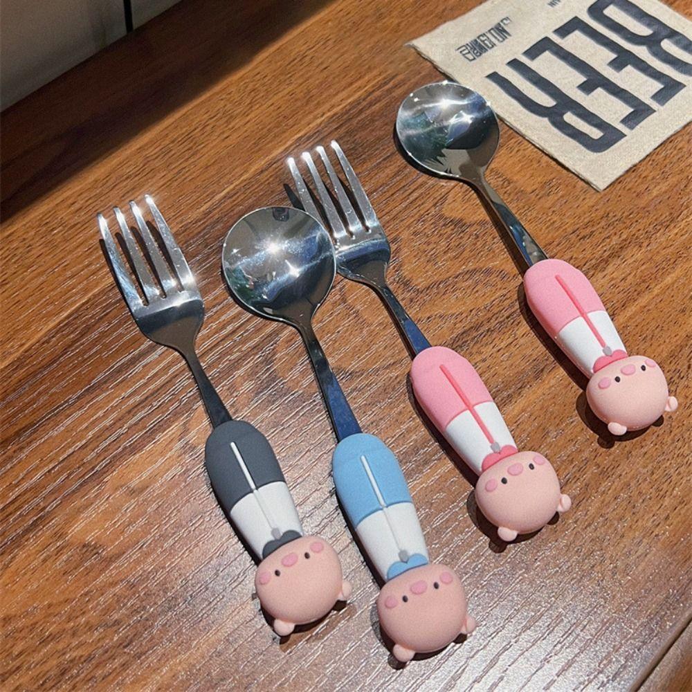 

Симпатичные вилки, ложки, палочки для еды, набор столовых приборов из нержавеющей стали Piggy, переносная посуда для офисных работников