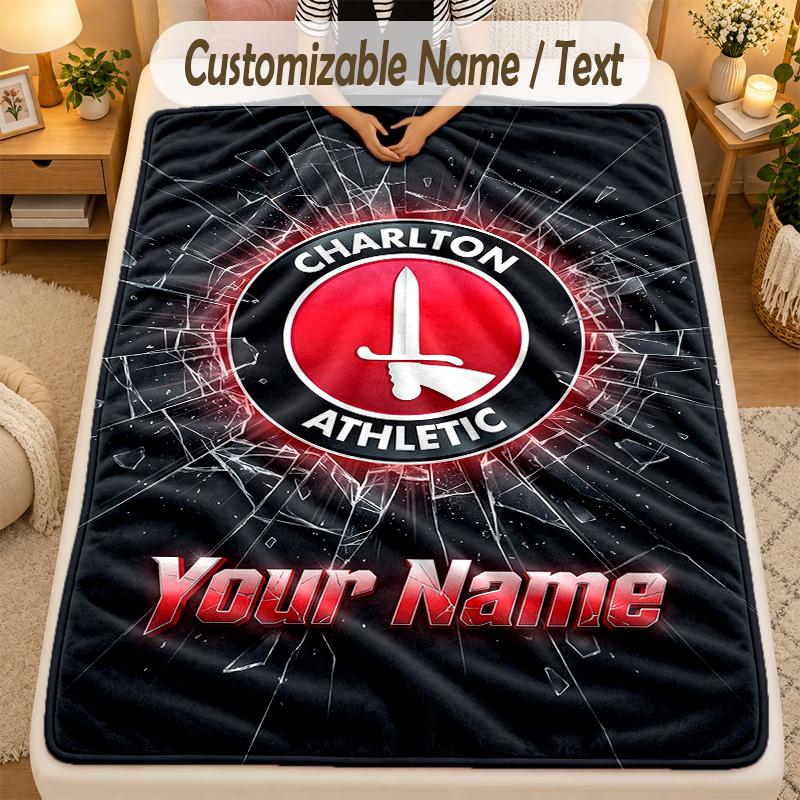 Flannel BlanketCharlton Athletic Custom Name Text Personalized Soft Warm Throw Blanket Home Decor Gift