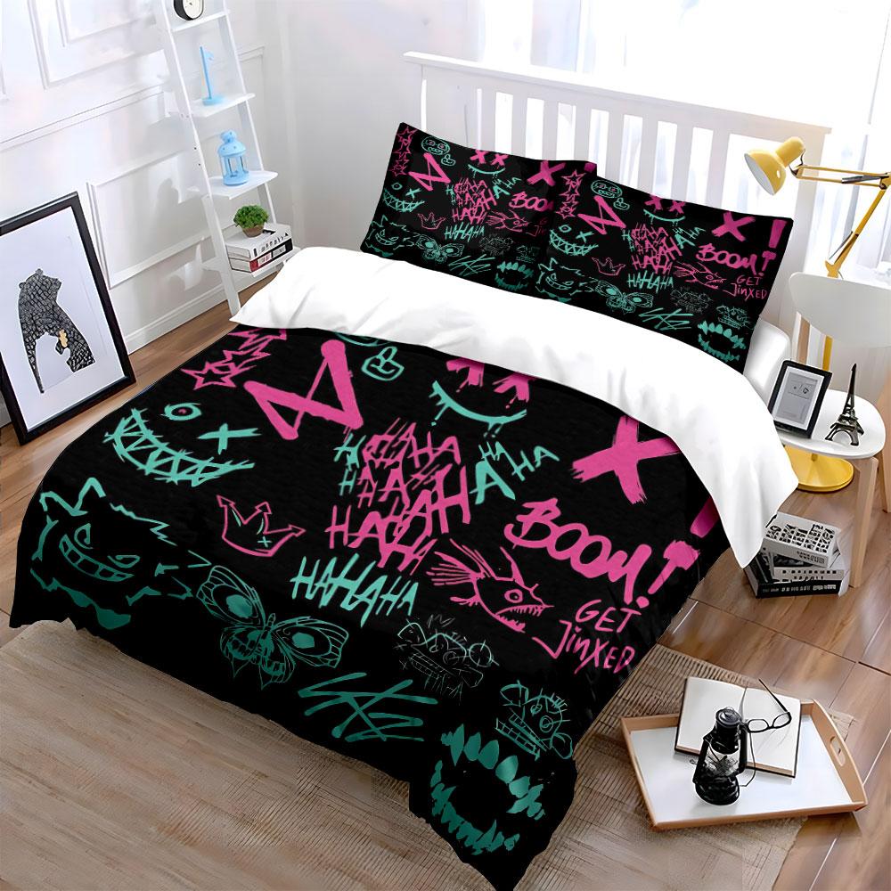 Graffiti Style Sticker Set Soft Comfortable Duvet Cover Bedding Set Included 1*Duvet Cover & 2*Pillowcases, Gift