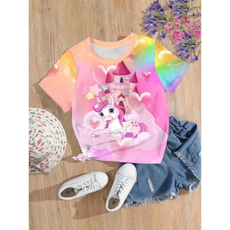 Children's Clothing Girl T-Shirt 3D Candy Color Print T-Shirt O-Neck Short Sleeve Tops Kids Summer Outdoor Casual Girl Clothes