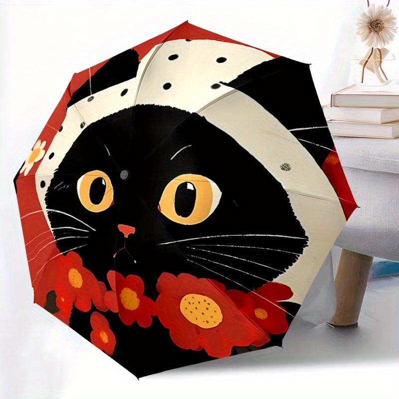 1pc Cat Flowers Automatic Open/close Umbrella, 8-Rib sturdy structure, Portable Travel Umbrella, Parties, Everyday Use, Outdoor Accessory, A
