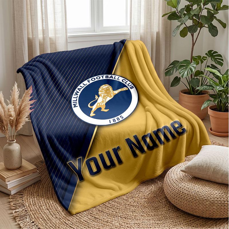Millwall Custom Name Text Flannel Blanket Soccer Logo Personalized Fleece Throw Blanket Special Gift For Sofa Bedroom Home
