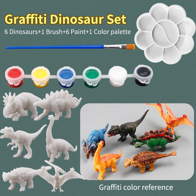 

1 Set Children S Educational Handmade Painting Colorful Dinosaur Toys Diy Painted Graffiti Dinosaur White Embryo Animals Model Small style 6pcs