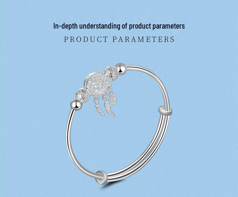 S999 Sterling Silver Dreamcatcher Bangle - Pure Silver Bracelet for Women, Perfect Qixi Festival Gift for Girlfriend or Bestie