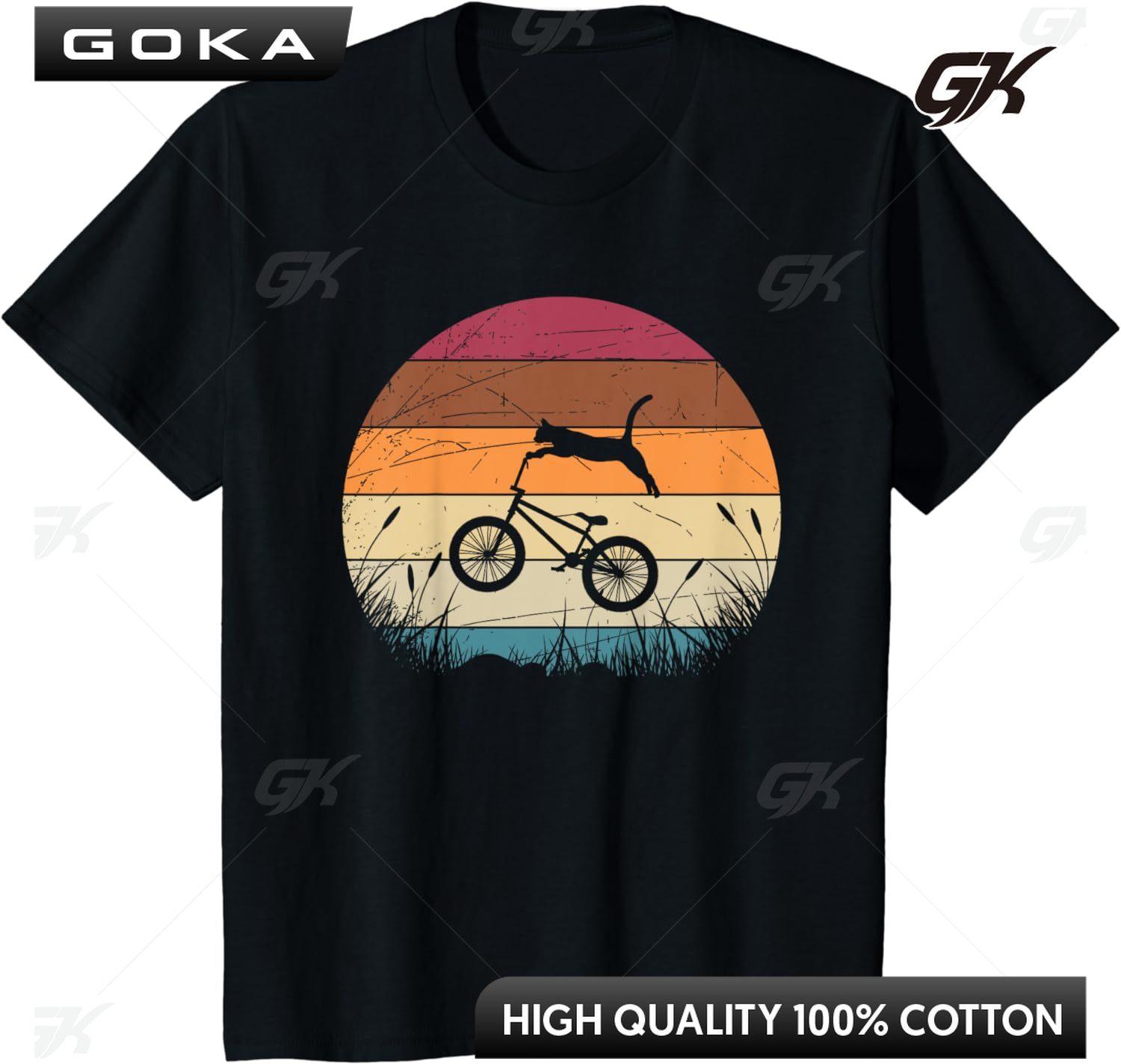 Funny Retro Bicycle TShirt Biker Cat Animal BMX Cyclist Vintage TShirt Printed Short Sleeve Shirts Unisex Clothes Harajuku S