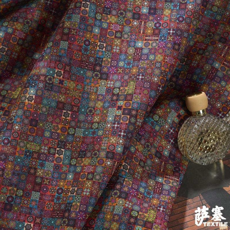 Pure Cotton Printed Plain Weave Fabric Ethnic Style Simia Fabric DIY Dress Coat Decorative Fabric Throw Pillow Bar Tablecloth
