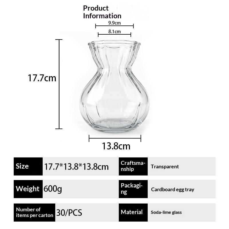 Clear Glass Flower Vase With Modern Ribbed Design Thick Durable Body For Home Dining Table Desktop Decor