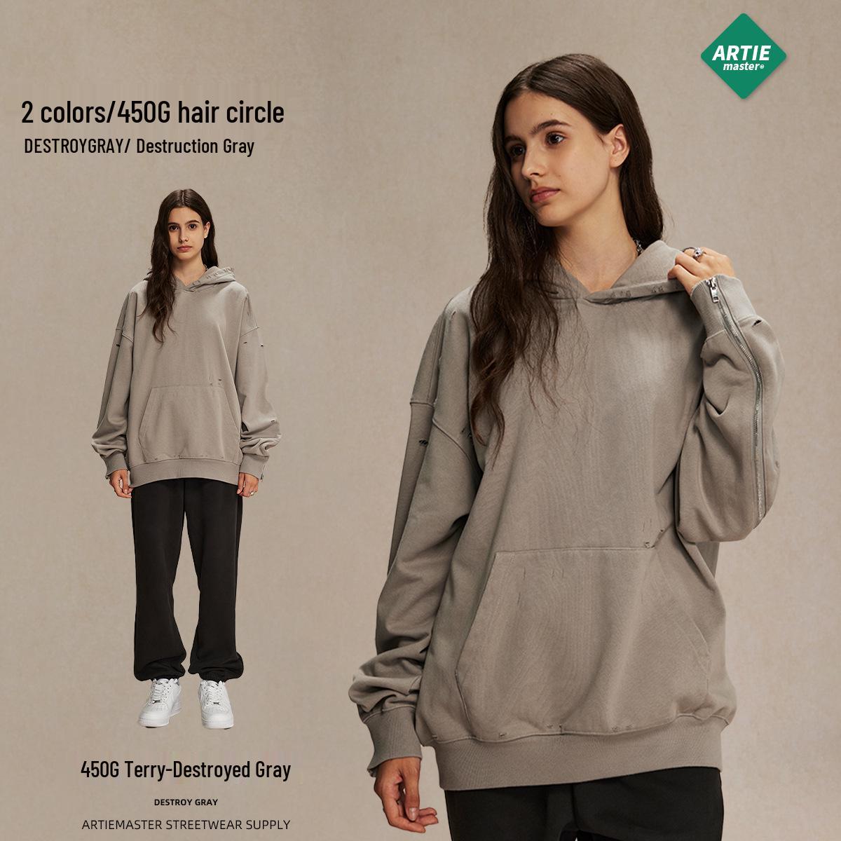 2025 Men s Autumn/Winter Heavyweight Loopback Cotton Hoodie with Sleeve Zipper - Trendy American Brand L