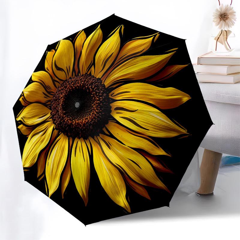1pc Sunflower Petals Automatic Folding Umbrella, Heavy Duty 8 Rib Iron Frame,  Suitable for Travel, Daily Use, Birthday, Decor Gift  64