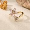 4 pcs Simple Rhinestone Flower Rings Light Luxury Finger Jewelry Fashion Opening Finger Ring  Girls