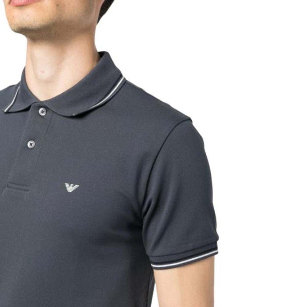 Emporio Armani Logo Print Pullover Straight-Cut Short Sleeve Polo Shirt Men polo shirts Blue 8N1FB4-1JPTZ-0931
