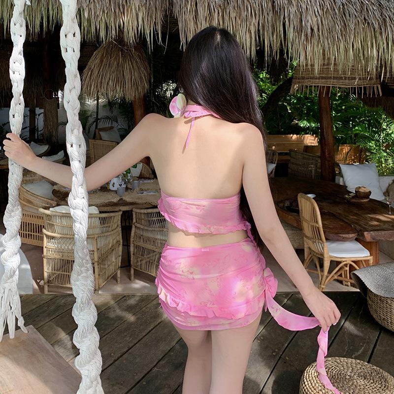 Korean Rose Three-Piece Bikini Set: Sexy Split Swimsuit & Hot Spring High-End Beachwear for Women