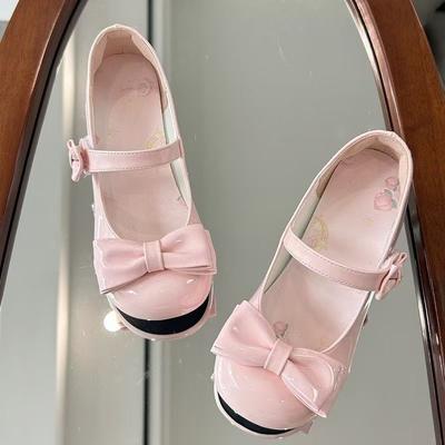 Sahnesandwich-Kuchen Liebe Pfirsich Campus-Stil elegant und niedlich runder Kopf Lo-Schuhe Schleife Höhe erhöhen und dünn niedrige Absätze