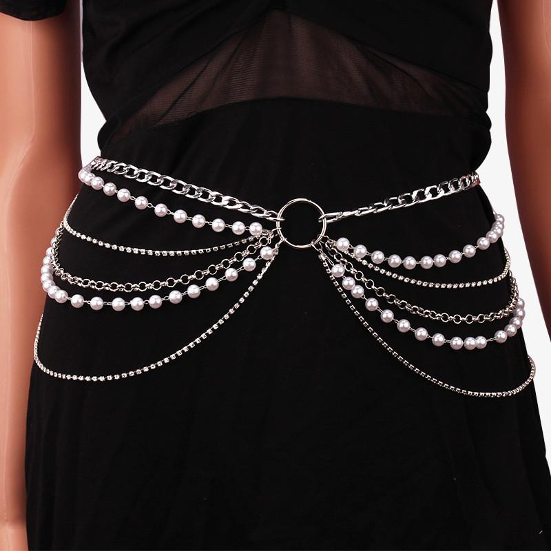 Geometric Metal Body Chain With Gold And White K Accents For Unisex Adult Fashion Jewelry