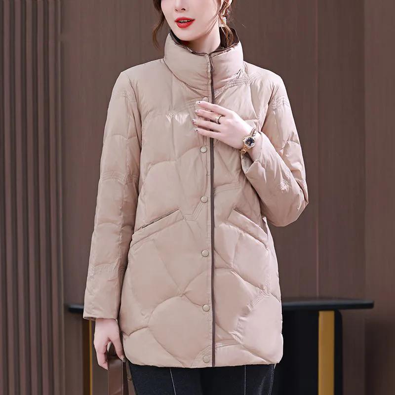 White Duck Down Down Jacket Women's Mid-length Winter New Large Size Stand-up Collar Jacket Women