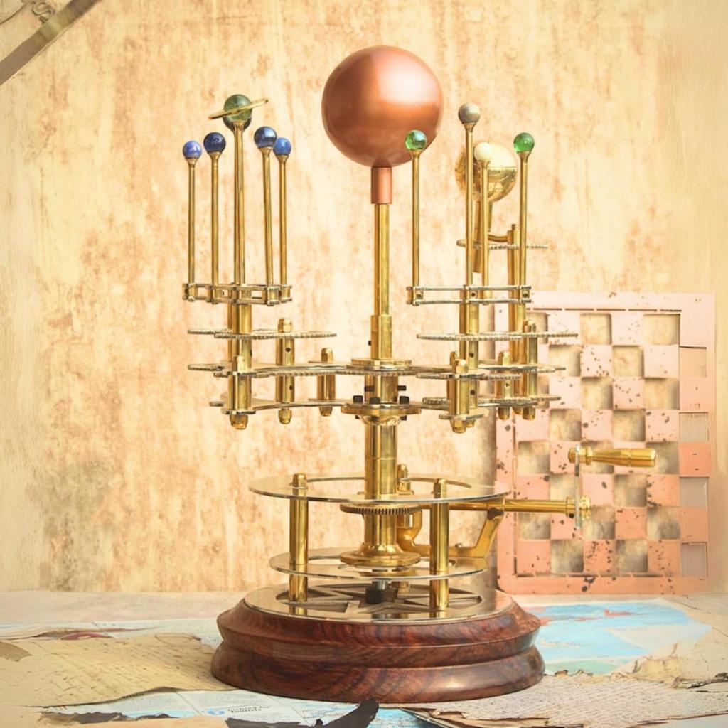 Luxury Art Piece for Book Shelves Brass and Steel Orrery A Functional Model of the Solar System with Planets