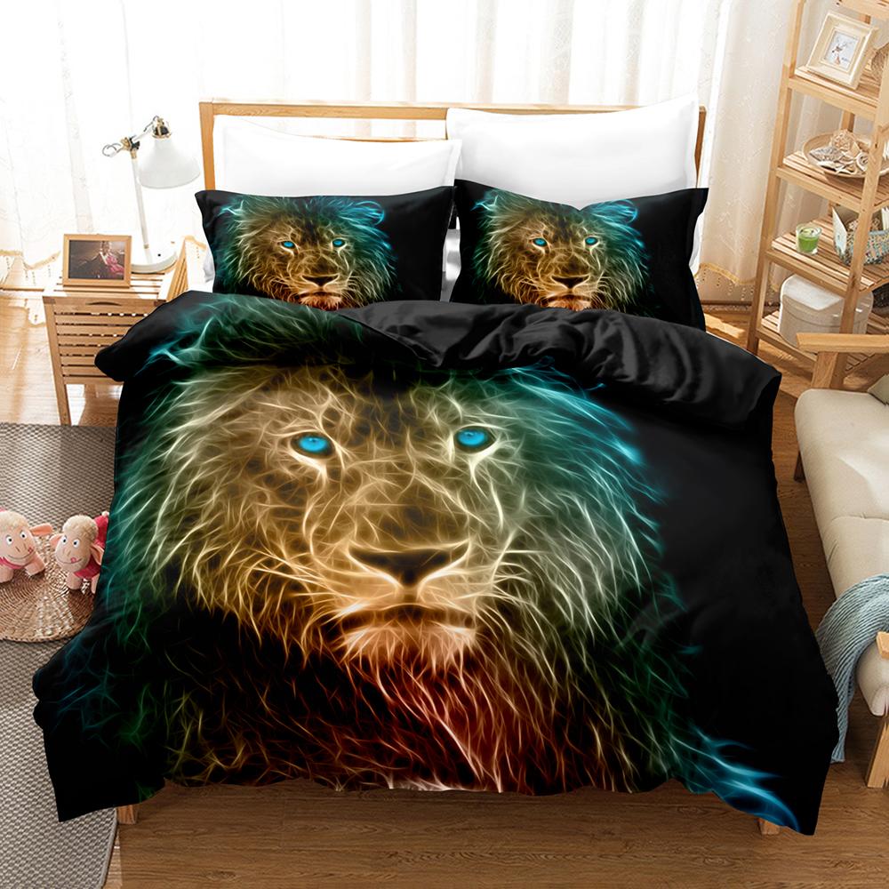 

Digital Print Bedding Set Tiger Lion Cozy Brushed Polyester Duvet Cover Set King Queen Twin Single Size for Boys Birthday Gift EU Single 135x200cm