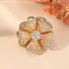 1 Pcs Luxury Big Flower Diamond Rings Women Indian Jewelry Classic Hollow Gold Color Adjustable Ring Female Brithday Gifts