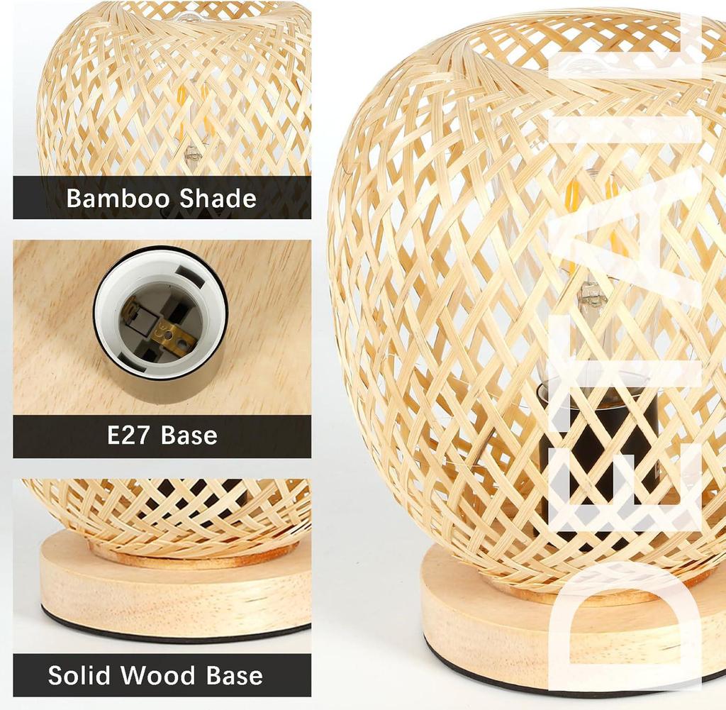 Bamboo and Rattan Farmhouse Style Table Lamp for Bedside, Office, Cafe, or Bar.