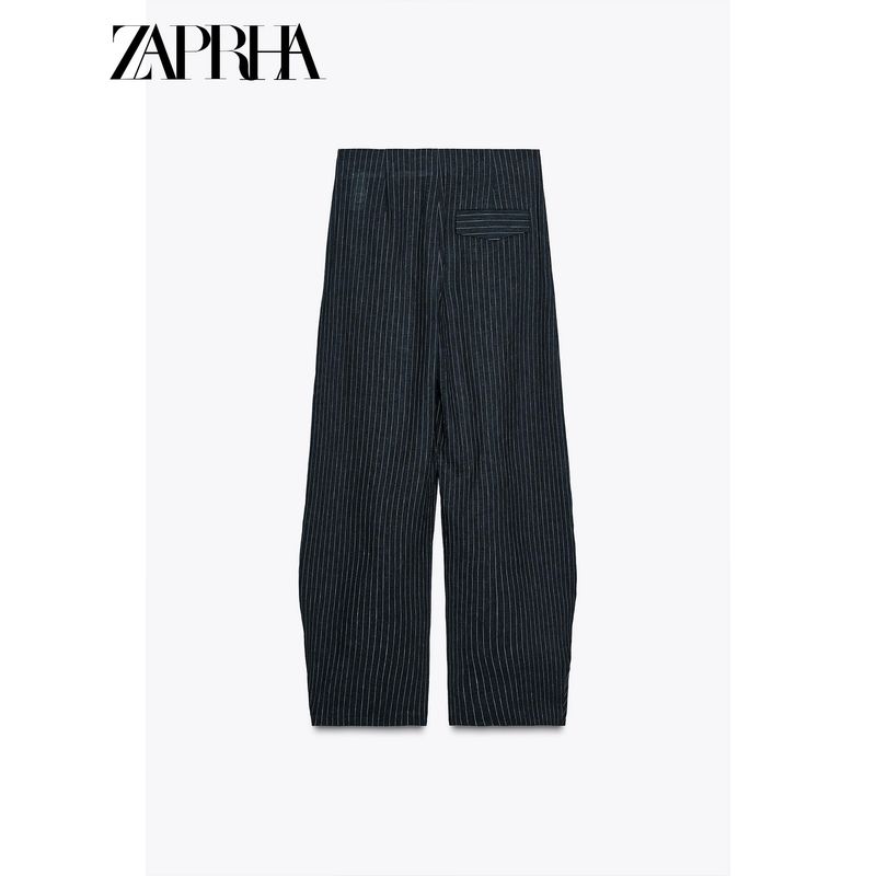 Zaprha 2025 Summer New Loose Linen Blend Balloon Style Striped Pants Women Loose Feeling 3564530