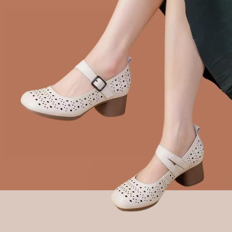 Pantofi unici Doudou retro de vară, pantofi noi de primăvară și vară pentru femei, cu vârf rotund și talpă plată, sandale cu gură joasă, pantofi unici cu talpă moale