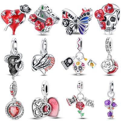 Neue Kupfer Rose Romantischer Schmetterling Schädel Anhänger Perlen Passend für 3mm Original Armband DIY Schmuck Valentinstagsgeschenk
