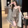 New French ice silk sexy leopard print V-neck pajamas women's summer casual thin suspender trousers loungewear set