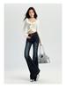 Women's Stretchy Blue-Gray Retro Micro-Flare Jeans with Belt