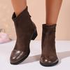 European and American Fashion British Style Short Top Autumn New Large-sized Round Toe Back Zipper Thick Heel Fashion Boots