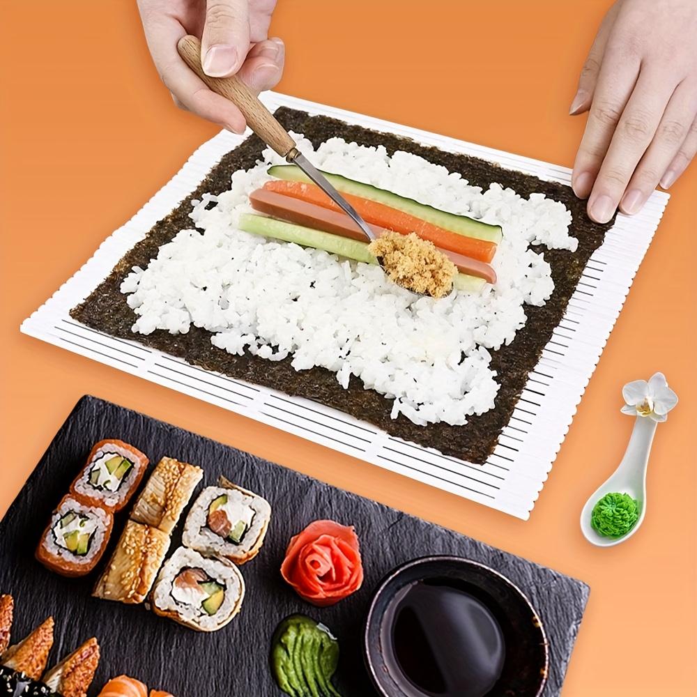 Portable Sushi Roller Mat with Plastic Rice Curtain - White Sushi Making Tool for Home & Picnics, Sushi Making Supplies