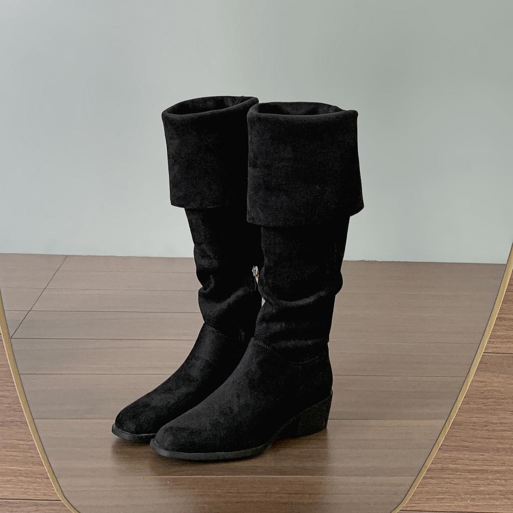 Queen Fan Black Retro Thick Heel Boots Children's Boots 2025 New Autumn Increase and Skinny Knight Boots
