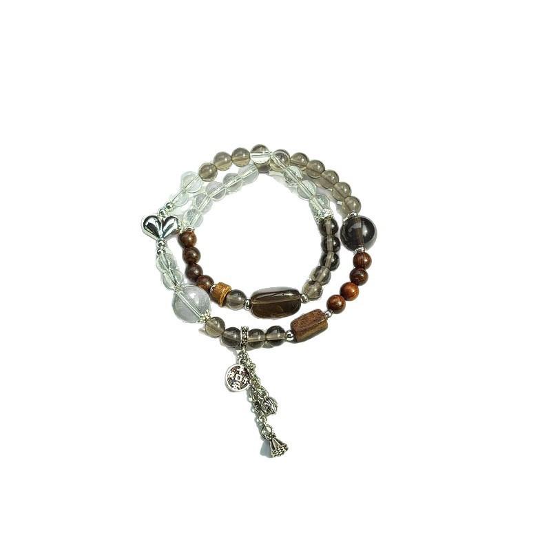 New Chinese Style Double Circle Bracelet Women Ice Obsidian White Crystal Rosewood 6mm Handmade