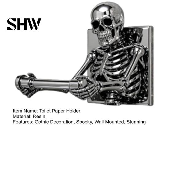 Dark Aesthetic Bathroom Fixtures Skeleton Toilet Paper Holder, Wall Mount Skull Tissue Gothic Spooky Restroom Art Roll Organizer Stand, Halloween