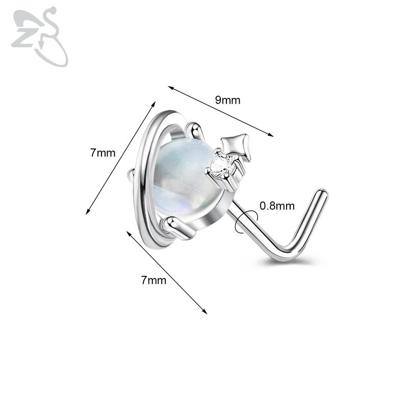 ZS 1 Piece Cute CZ Crystal Nose Stud L-Shape 20g Stainless Steel Nose Piercings Flower Moon Heart Shape Zircon Nostril Piercing
