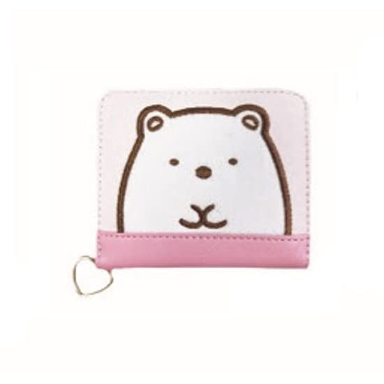 Sunart Sumikkogurashi Round Shirokuma Face Pattern Patch Pink Billfold, (Polar Bear) 132207, Series, Wallet, Purse,