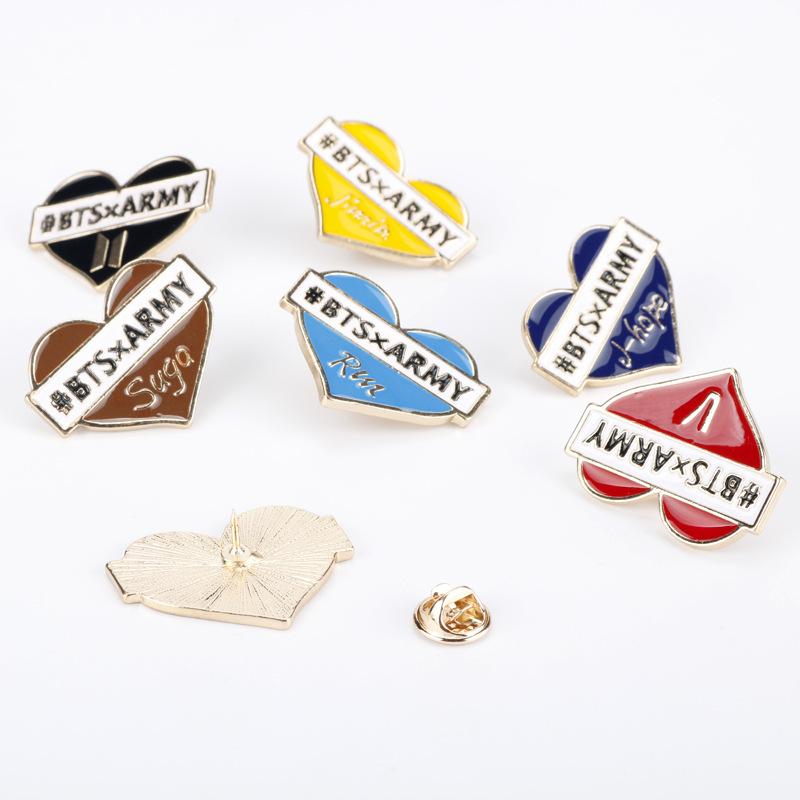 BTS - Heart-shaped Brooches, Retro Personalized BTS Member Name Brooches, "ARMY" Fan DIY Badges