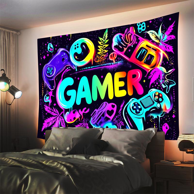 VIKAMA Trendy Esports Neon Tapestry GAMER Theme Game Controller Cyberpunk Style Room Decoration