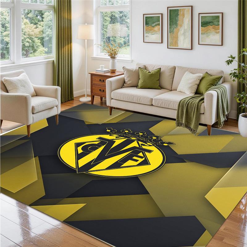 Villarreal FC Design Crystal Velvet Rug Soft Decorative Mat for Bedroom Entrance