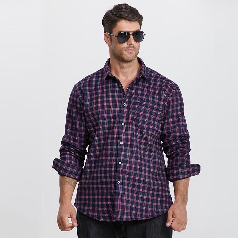 Di Bin Ze Men's Loose Fit Plus Size Fleece-Lined Plaid Shirt