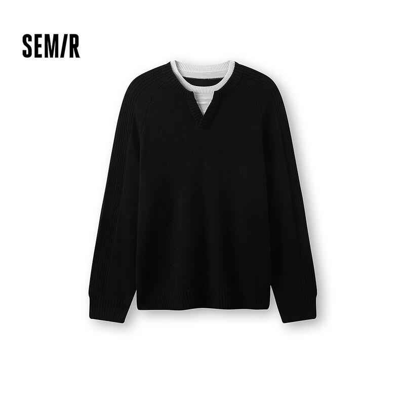 Semir Men's Winter Faux Two-Piece Round Neck Patchwork Knit Sweater