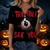 Women's Casual V Neck Short Sleeve Button T Shirt Halloween Themed Graphic Print Top Fashionable Comfortable Fit