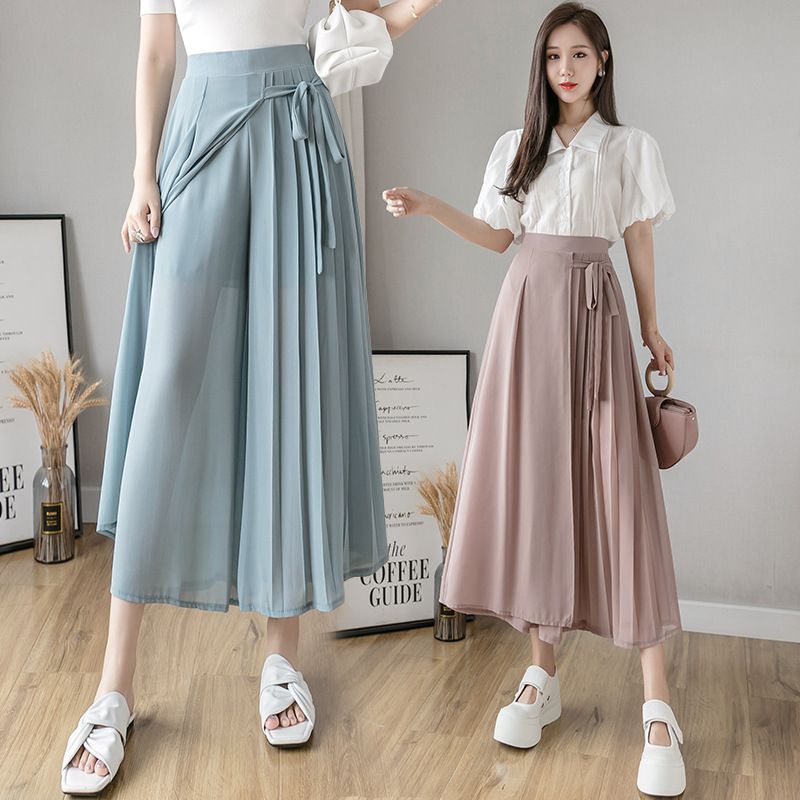 Chiffon Pants Women's Summer Thin Loose Loose Pants High Waist Drooping Super Fairy Culottes Cropped Straight-leg Casual Pants