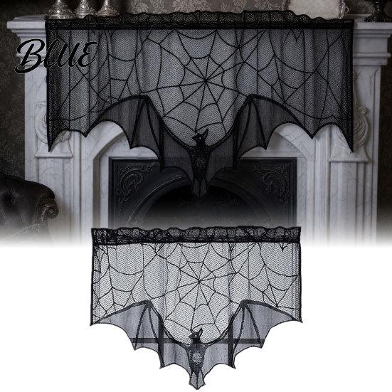 Halloween Tablecloth Door Curtain Lace Spider Web Fireplace Cover Scary Skeleton Witch Mysterious Fabric Bat Print Window Drapes for Home