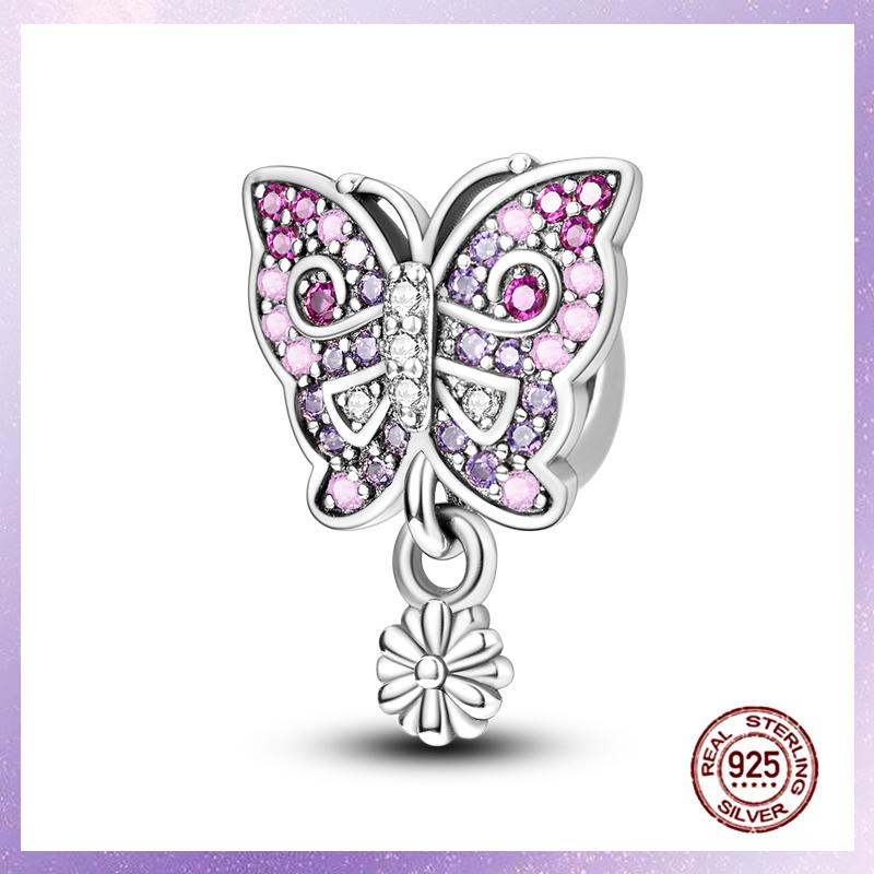 Purple Charms Copper Fit Original Pendant Bracelet Butterfly Glass Heart Feather Clip Charm Dangle Luminous Bead Diy Jewelry