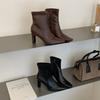 High heels, thin boots, children's new autumn and winter retro medium tube Maillard thick heel elastic