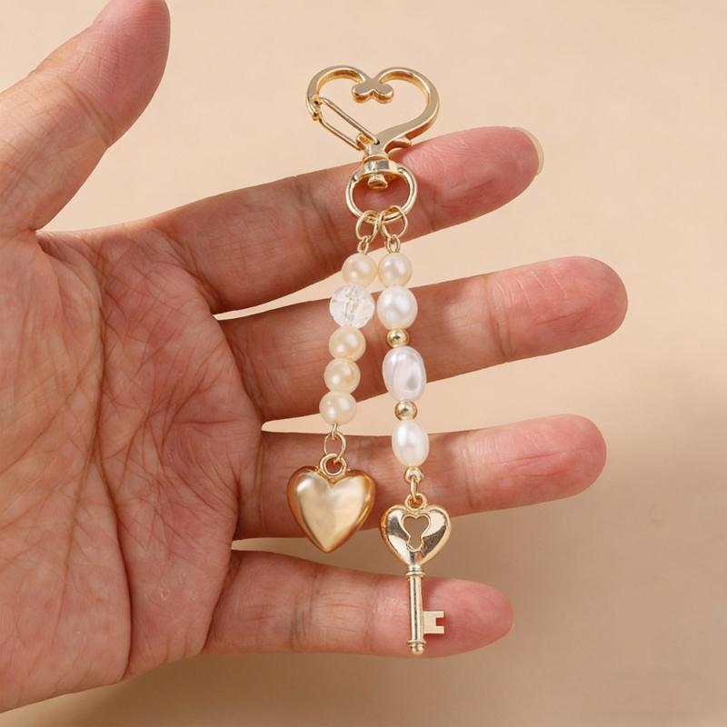 Perlen Herz Anhänger Schlüsselanhänger Zubehör stilvoll Legierung Freundschaft Schmuck Elegant Valentinstagsgeschenk Für Sie