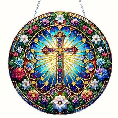 2D Flat Acrylic Holy Cross Disc Pendant, Home Decoration Gifts, Handmade Holiday Gifts, Friends and Family Day Gifts