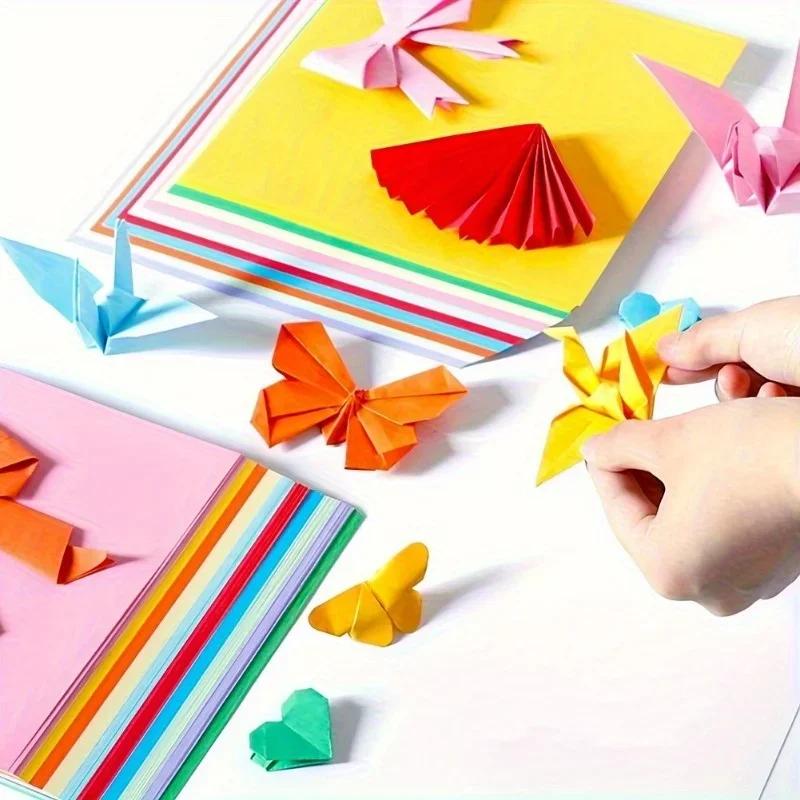 100 Sheets 10 Colors A4 Origami Paper Double Sided Color Easy Fold Paper for Beginner Craft Paper Crane Kid Handmade Stationery