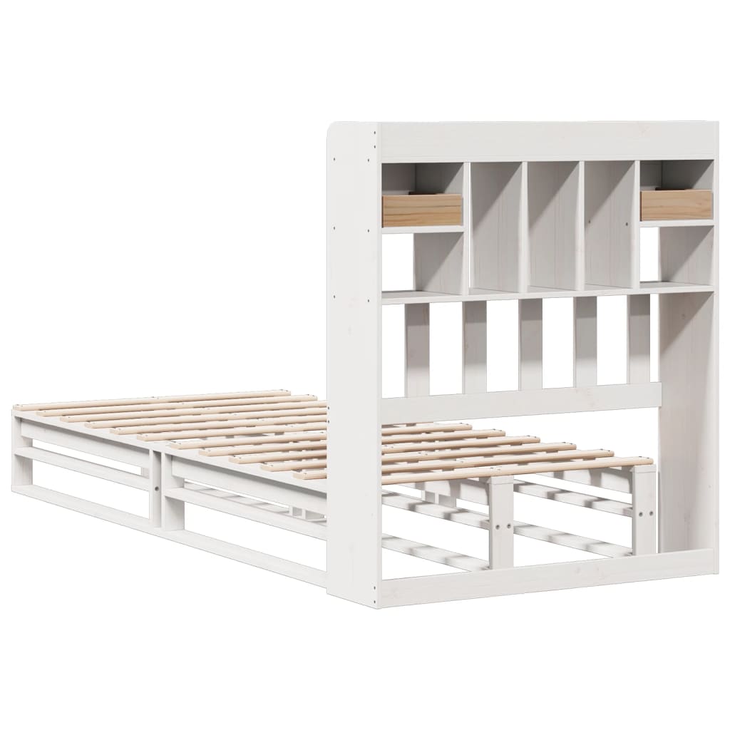 Solid Wood Bed with Shelf Without Mattress White 90x190 cm Pine