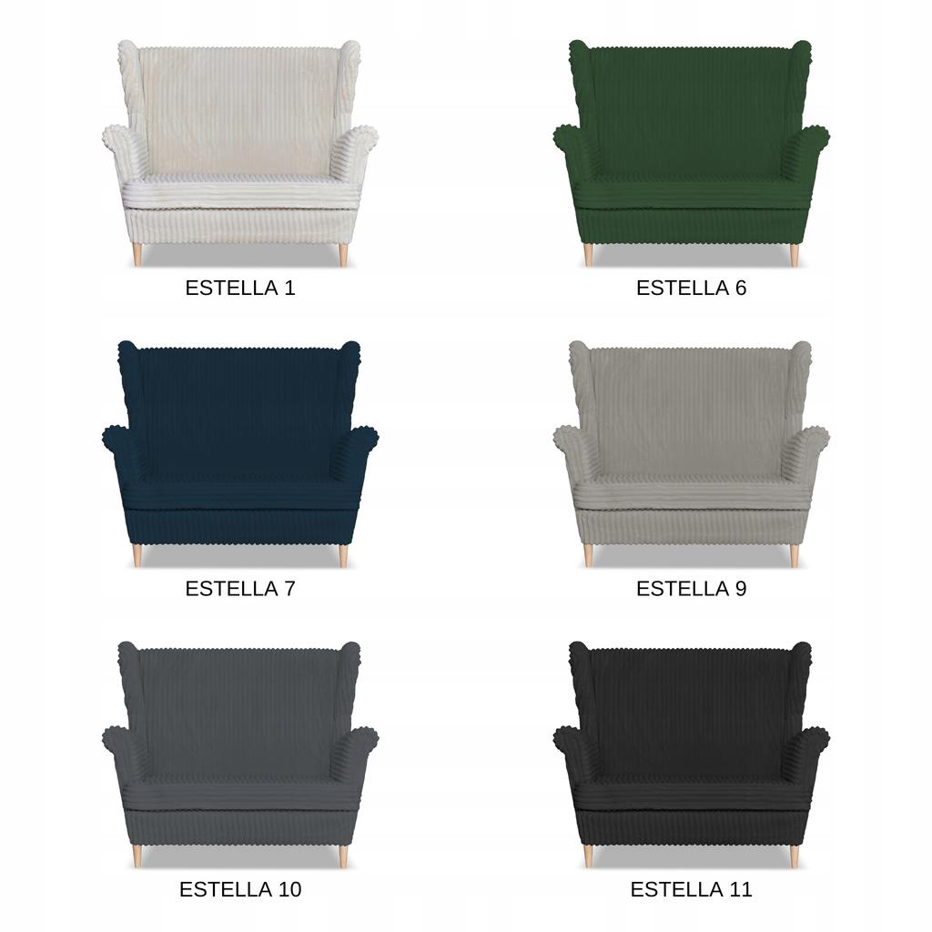 Zestaw uszak Rene Estella sofa fotele pufy Family Meble beżowy sztruks